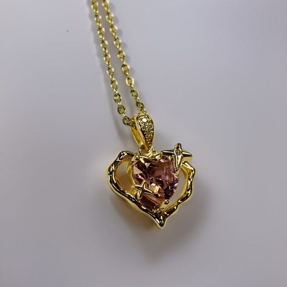 Gold Heard Zircon Pink and Amethyst Pendant Necklace - Picture 5 of 17